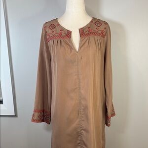 Embroidered Boho Tan Mini Dress